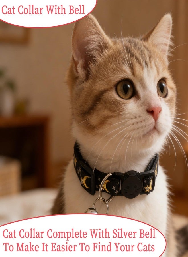 Jeffdad طوق قطط جيفداد مكون من 4 قطع مع أجراس، طوق قابل للفك للقطط الصغيرة، طوق على شكل هلال ونجوم، طوق آمن للقطط الصغيرة - قابل للتعديل من 8.3 إلى 13.4 بوصة - Image 4